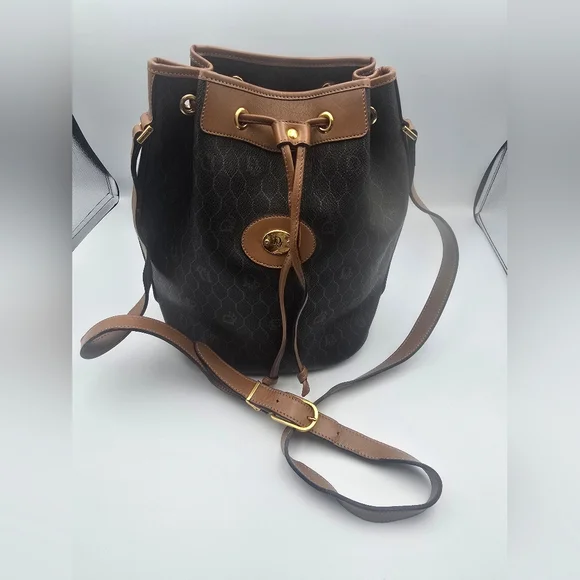 Christian Dior Black & Brown Vintage Honeycomb Crossbody Bucket Bag (EUC)(COA)✨️ - Picture 4 of 10
